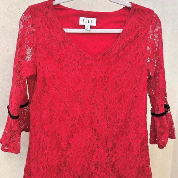 Elle Tops - Whimsigoth ELLE - Red Lace Layered 3/4 Bell Sleeve